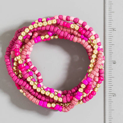 California Pink Seed Beaded Bracelet Set