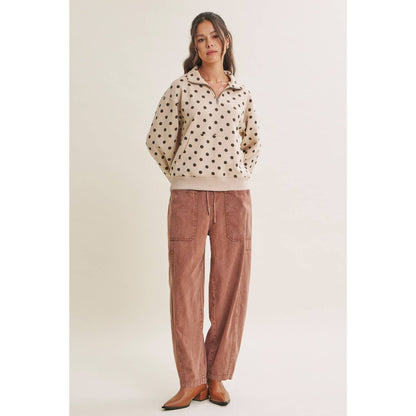Polka Dot Half Zip Pullover