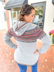 Maroon Fairisle Zip Up Sweater