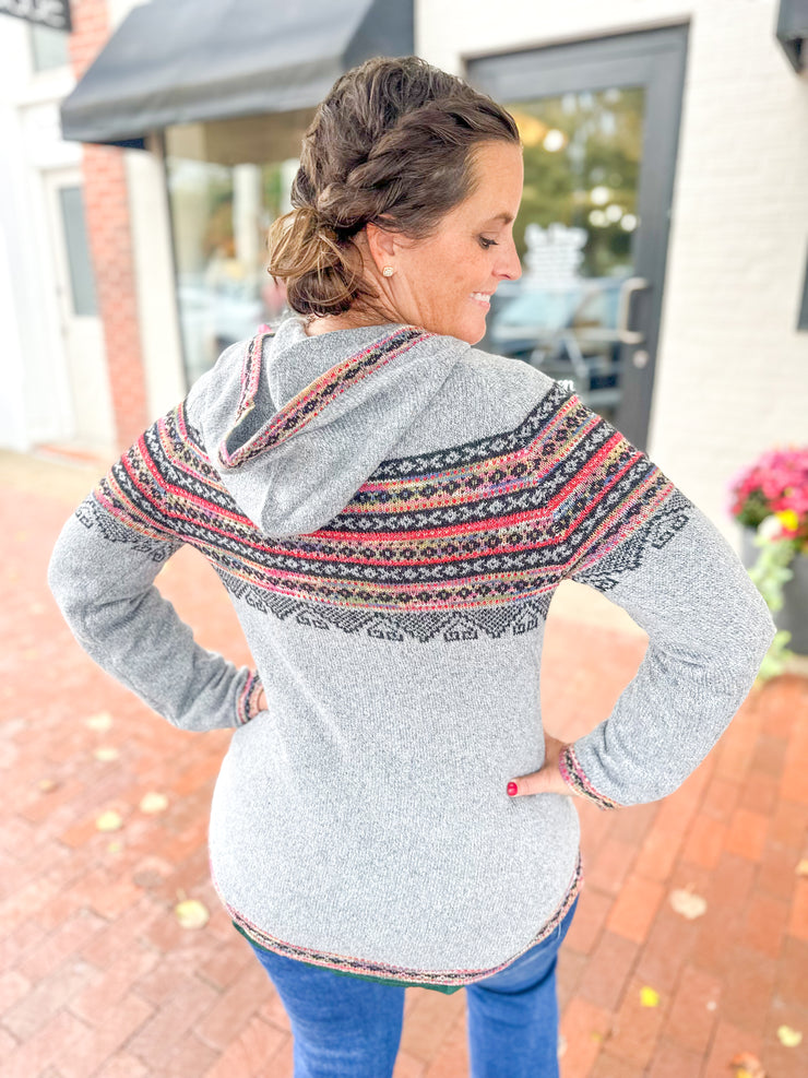 Maroon Fairisle Zip Up Sweater