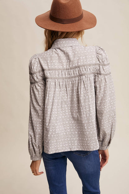 Lavender Grey Pintuck Puff Sleeve Blouse