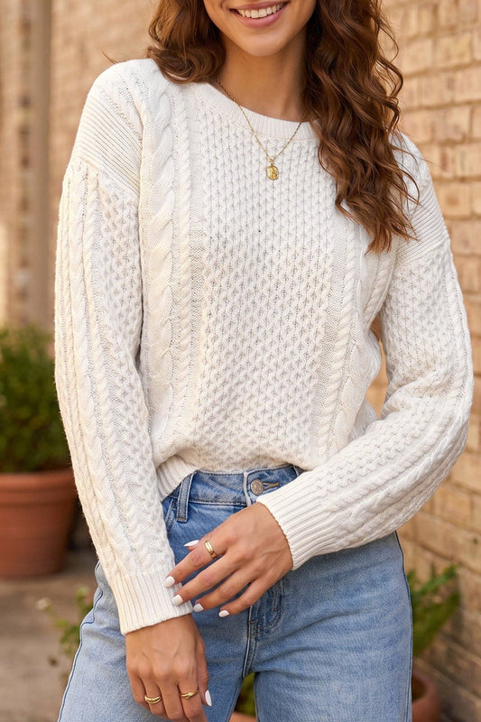 Beige Cable Knit Sweater