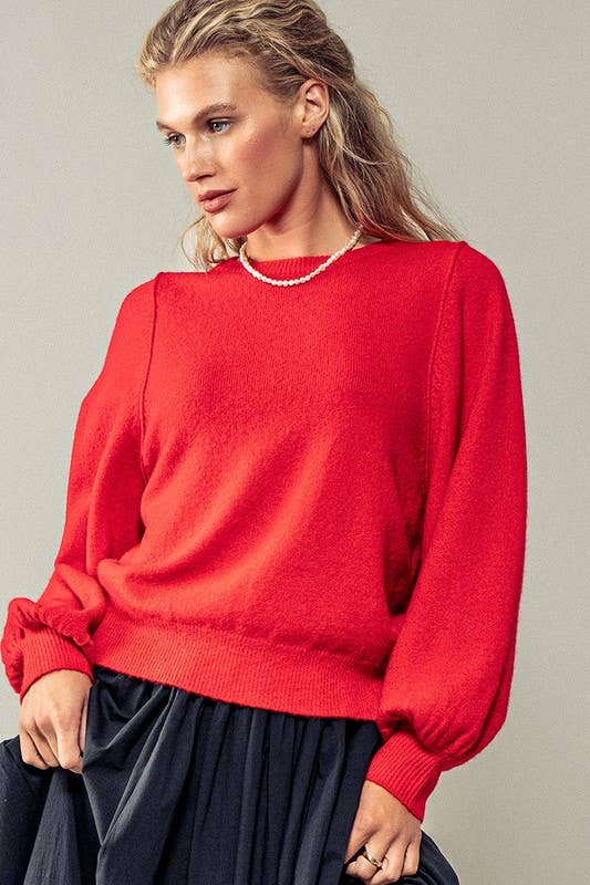 Inheritance Red Ribbed Knit Sweater