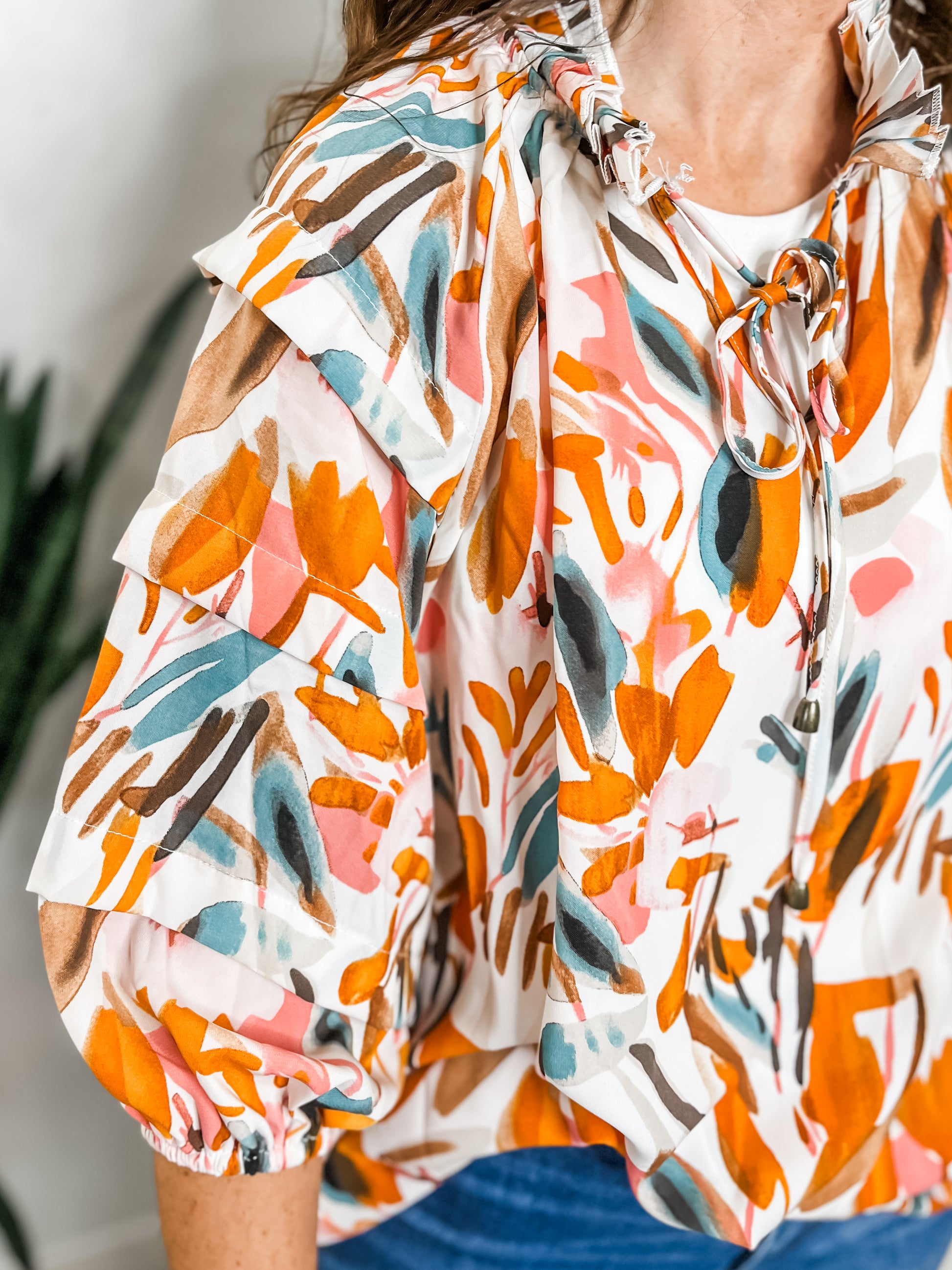 Abstract Frilled Blouse