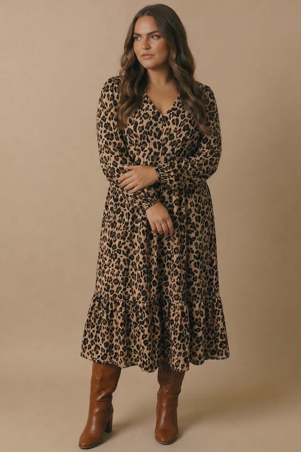 Curvy Animal Print Empire Silhouette Midi Dress