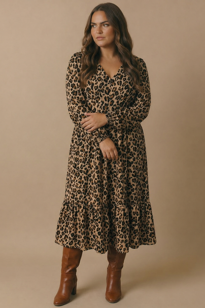 Curvy Animal Print Empire Silhouette Midi Dress