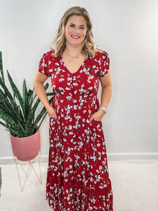 Red Tulip Button Down Maxi Dress