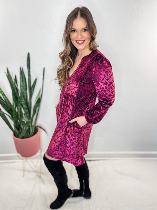 Mulberry Burnout Velvet Dress