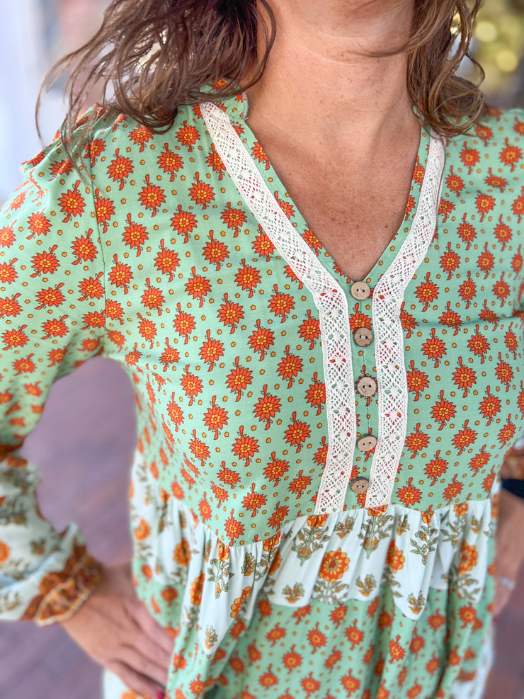 Green Floral Boho Dress