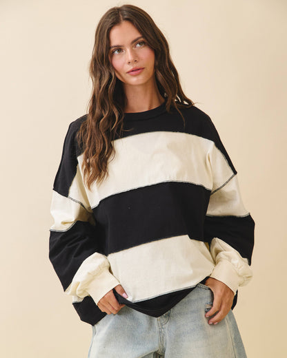 Contrast Panel Long Sleeve Slouchy Top