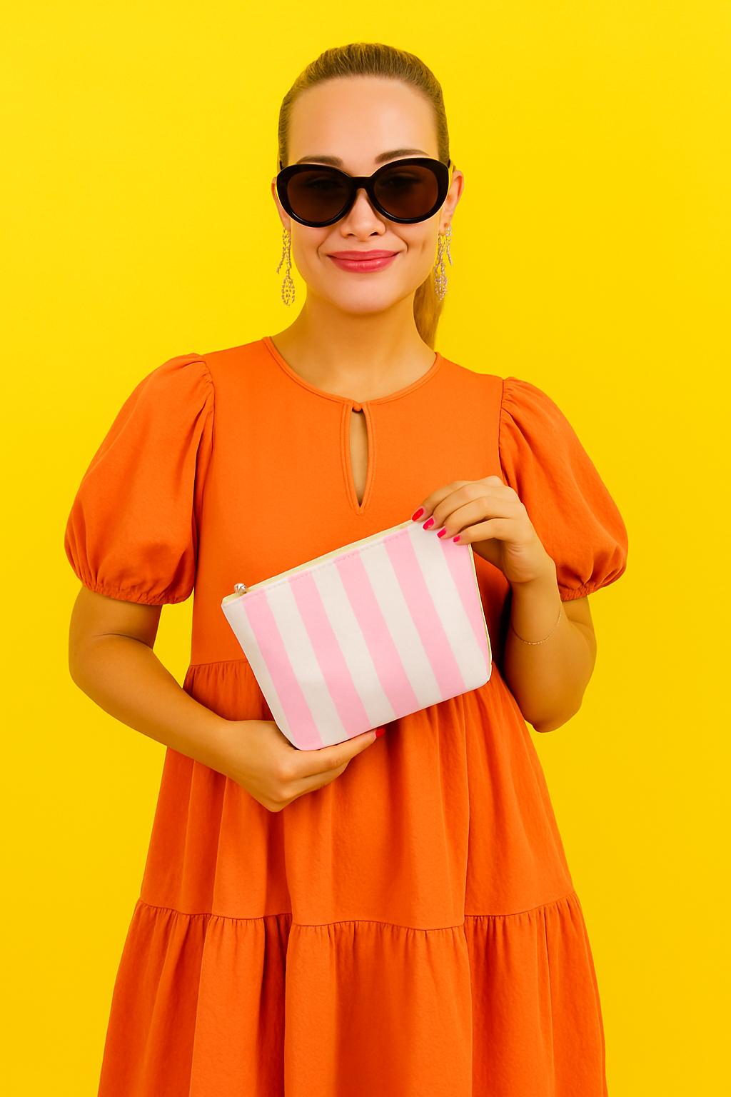 Preppy Pink & White Stripe Cosmetic Bag