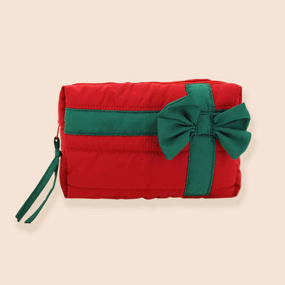 Christmas Gift Bow Quilted Cosmetic Bag