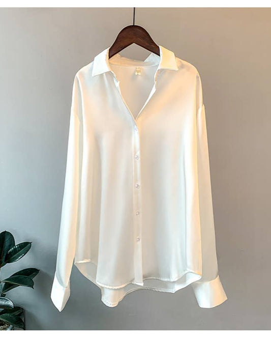 Effortless Chic  Satin button-up shirt
