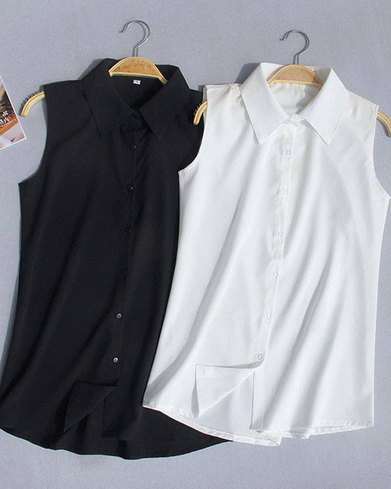 Sleeveless Button-Up Shirt