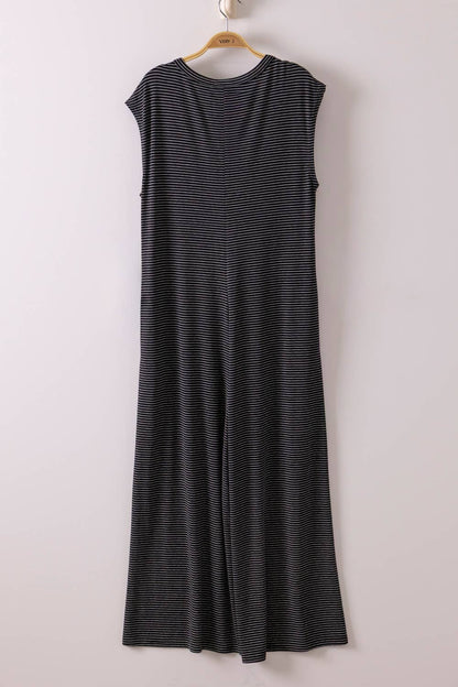 Black & white Striped Knit Button Down Jumpsuit