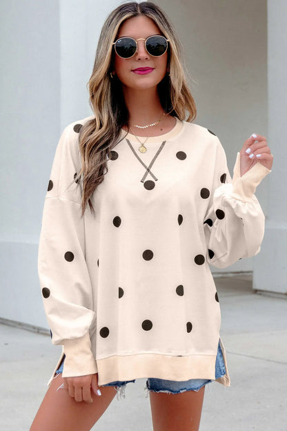 Oversized Polka Dot Balloon Sleeve Top