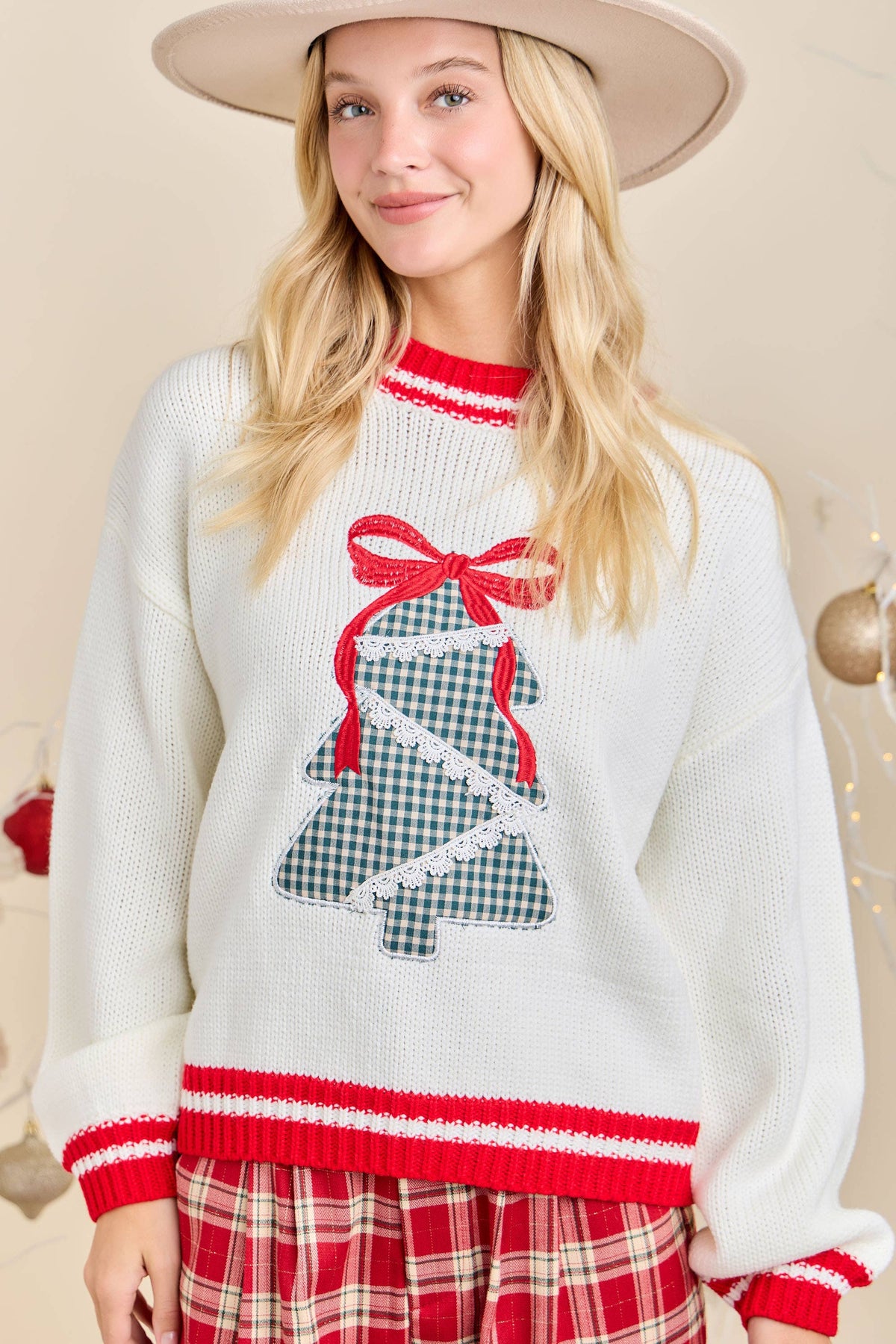 Plaid Tree Holiday Pullover Sweater