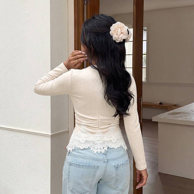 Lace Trim Long Sleeve Top