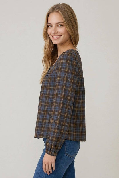 Plaid Square Neck Blouse