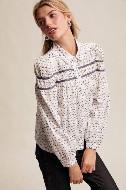 Lavender Grey Pintuck Puff Sleeve Blouse