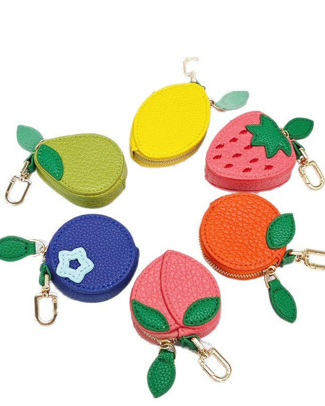 Leather Fruit-Shaped Mini Coin Pouch – Zipper Wallet Bag Charm
