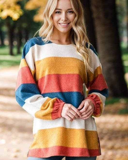 Autumn Multi Colored Stripe Pullover