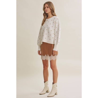 French Casual Contrast Polka Dot Sweater
