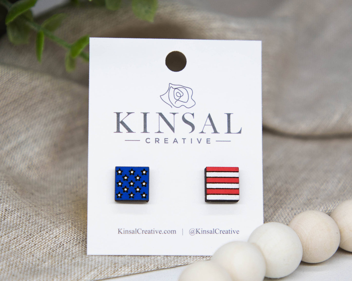 Stars And Stripes Wood Stud Earrings