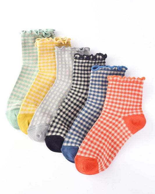Colorful Check Pattern Lace Socks