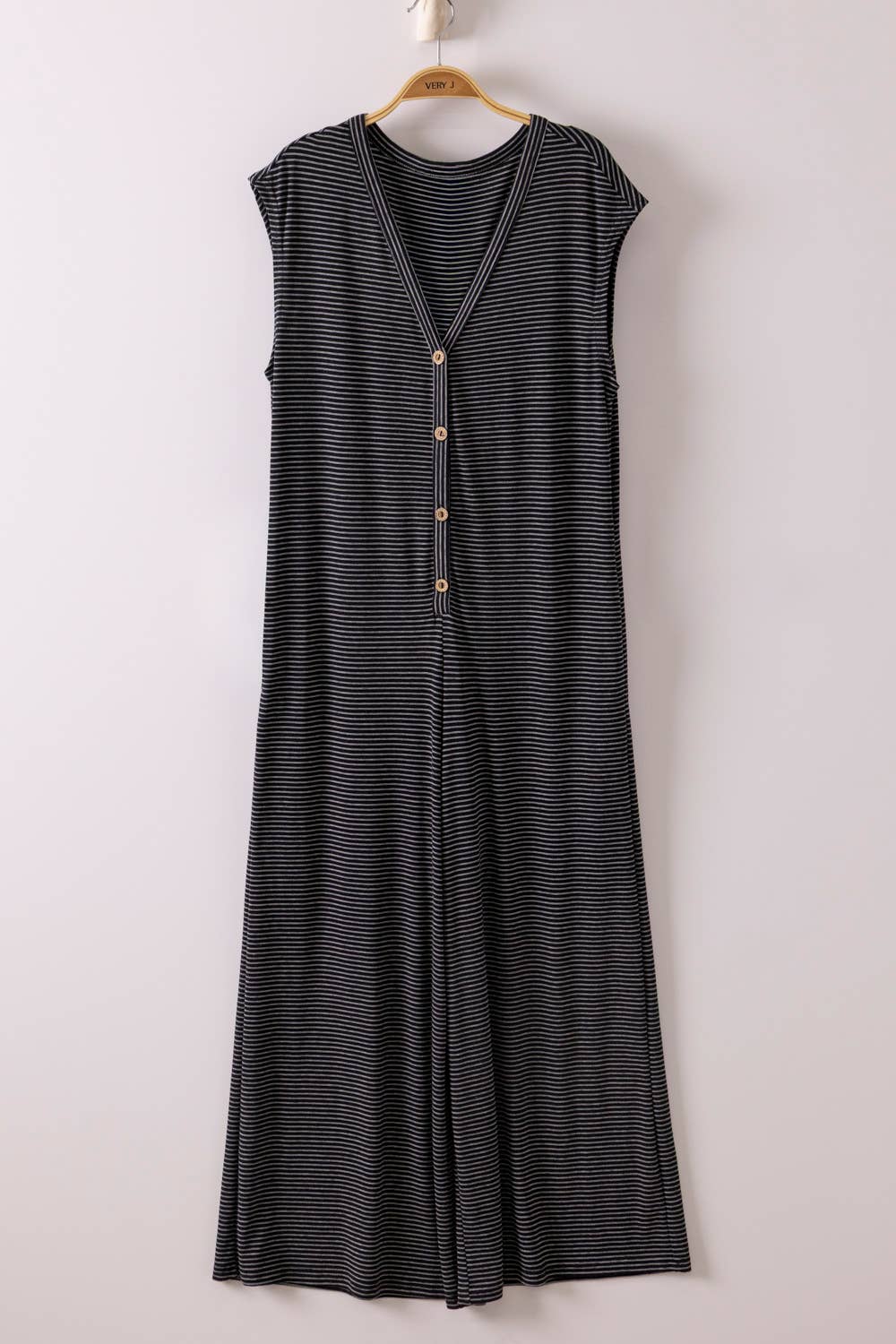 Black & white Striped Knit Button Down Jumpsuit