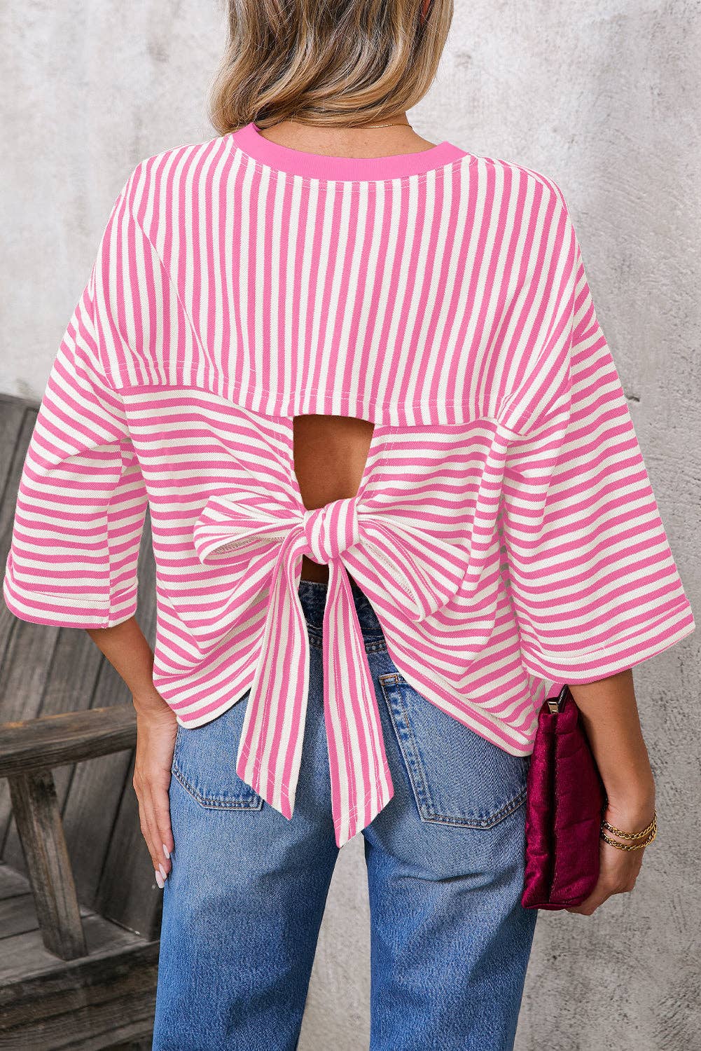 Womens Striped Top Loose Fit Short Sleeve Casual Tee