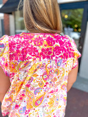 Magenta Multi Print Embroidered Blouse