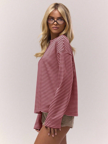 Striped Henley Oversized Long Sleeve