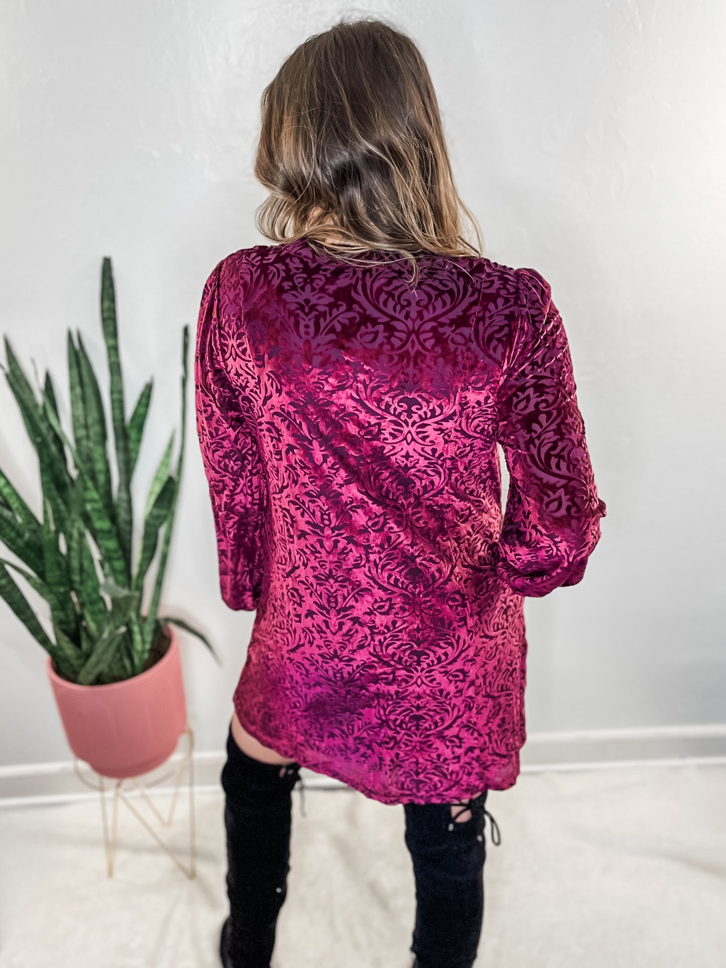Mulberry Burnout Velvet Dress