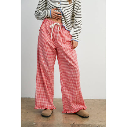 Women's Striped Ruffle Hem Cropped Pants- BMP8476