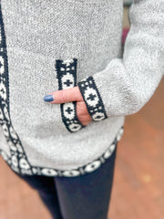Grey & Camel Fairisle Zip Up Sweater