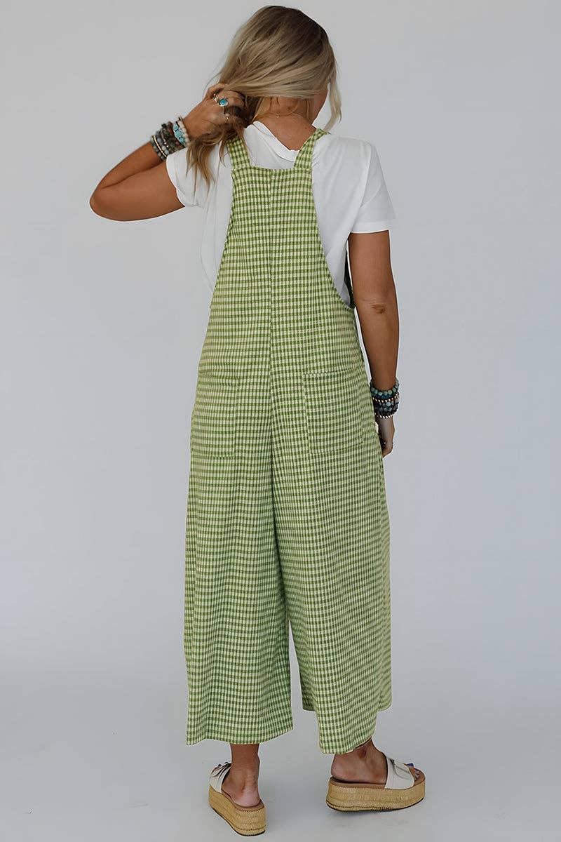 Pistachio Gingham Wide-Leg Overalls
