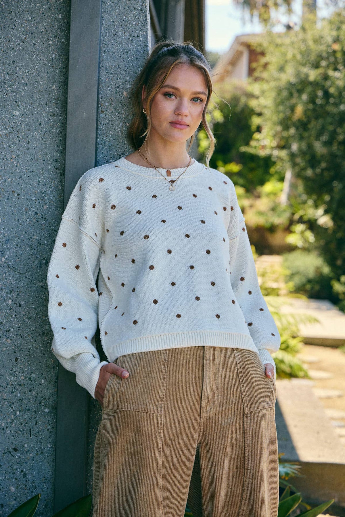 French Casual Contrast Polka Dot Sweater