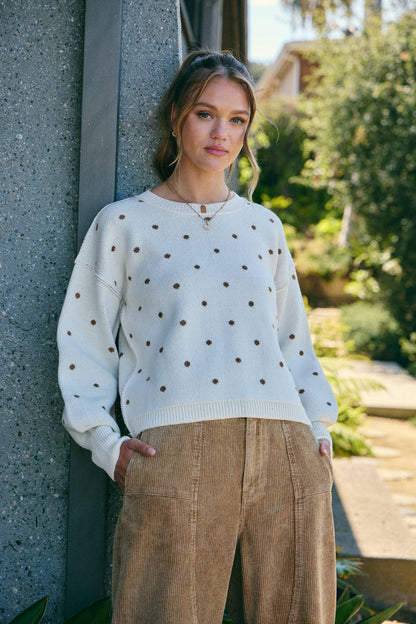 French Casual Contrast Polka Dot Sweater