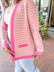 Pink Tweed Textured Cardigan