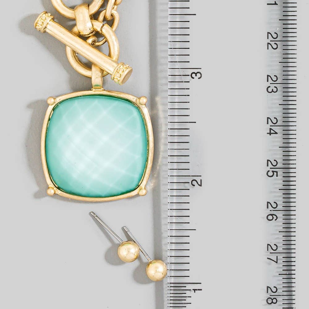 Square Stone Pendant Toggle Chain Necklace