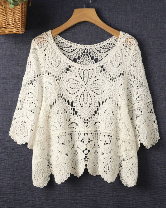 White Crochet Pullover Top