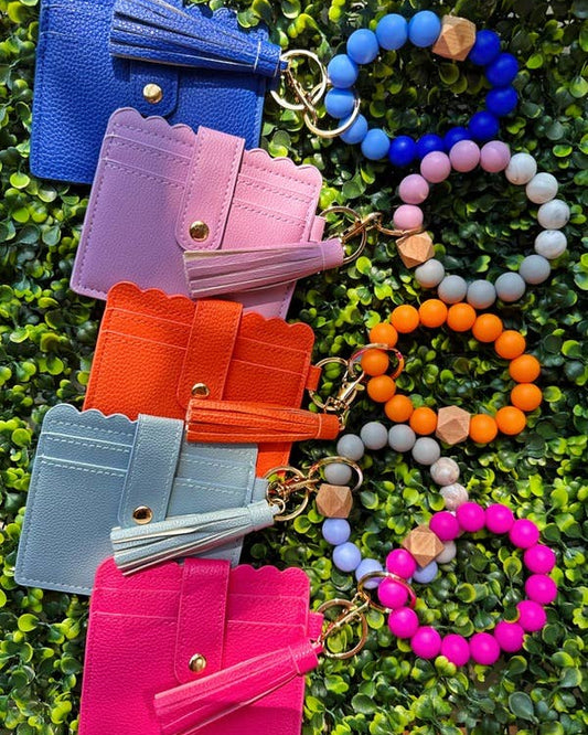 Silicone Beaded Stretch Bracelet Wristlet ID Holder