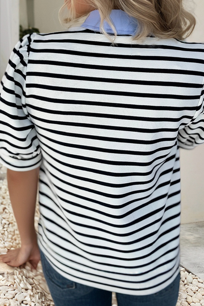 Casual Striped V Neck Short Sleeve Top