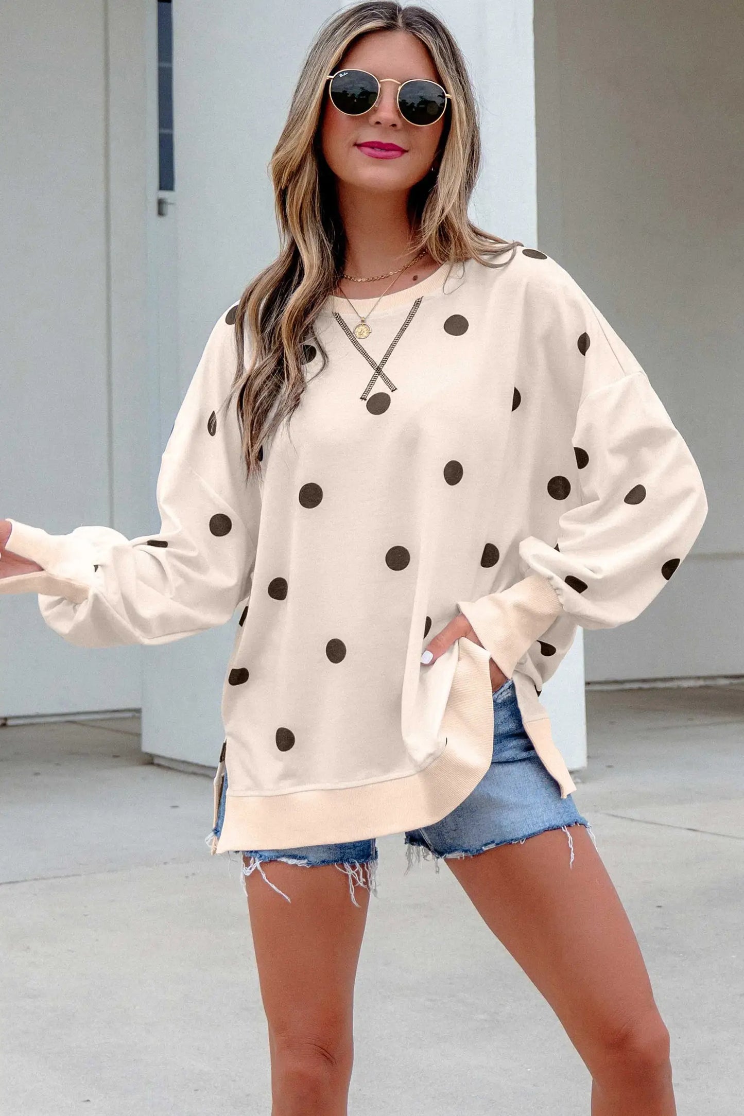Oversized Polka Dot Balloon Sleeve Top