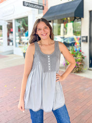 Grey Waffle Knit Babydoll Tank