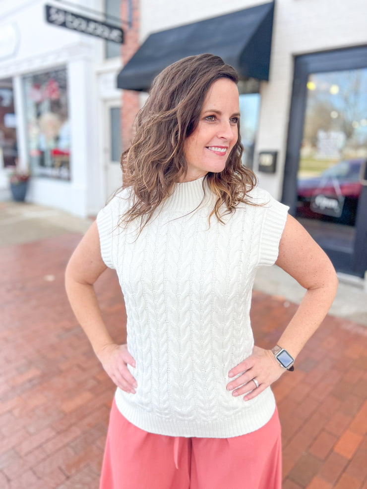 Oatmeal High Neck Cable Sweater