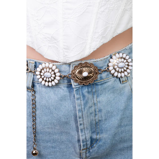 White Blossom Metal Belt