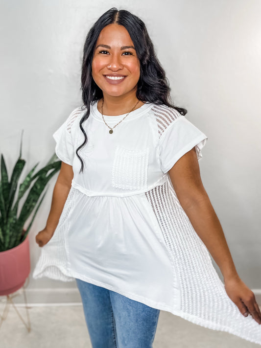 White Mixed Texture Top
