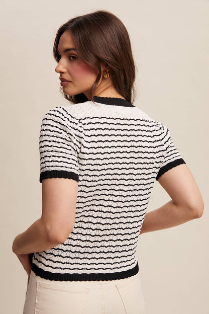 BlackStriped Lace Light Weight Knit Sweater Top